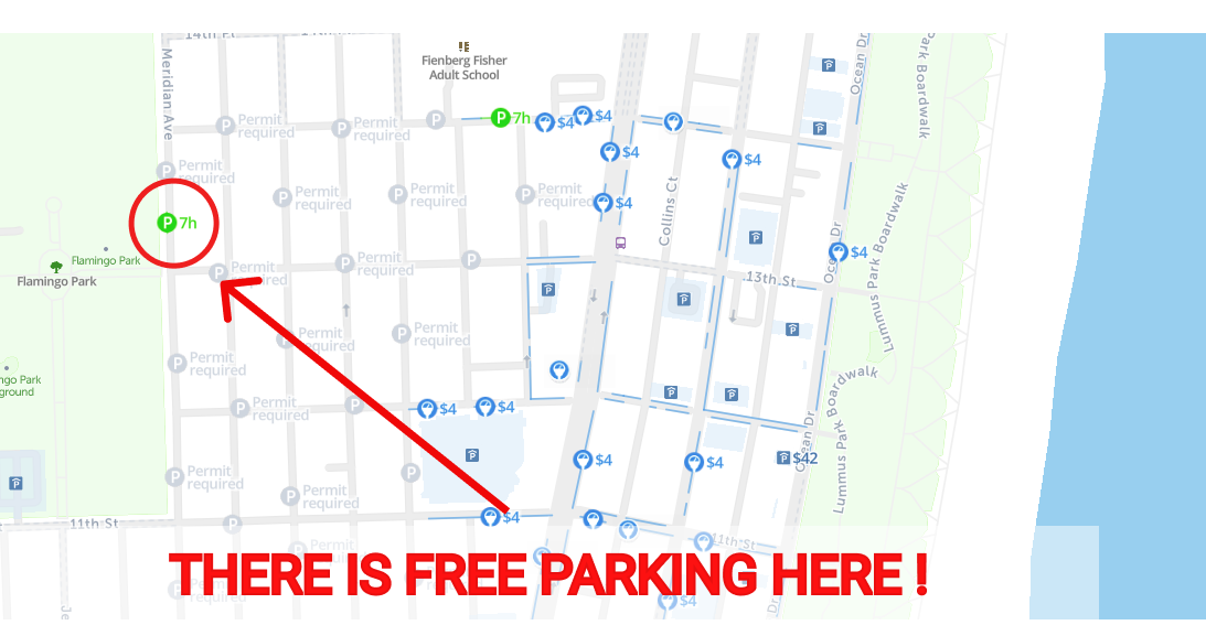 map of free parking in Miami Beach - SpotAngels